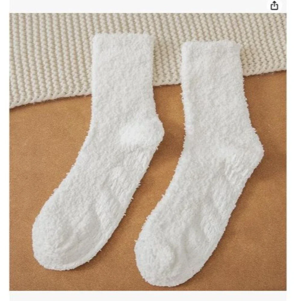 3 Pairs Fuzzy Socks With Grips Women Non Slip Winter Fluffy Warm Cozy Thick Whit